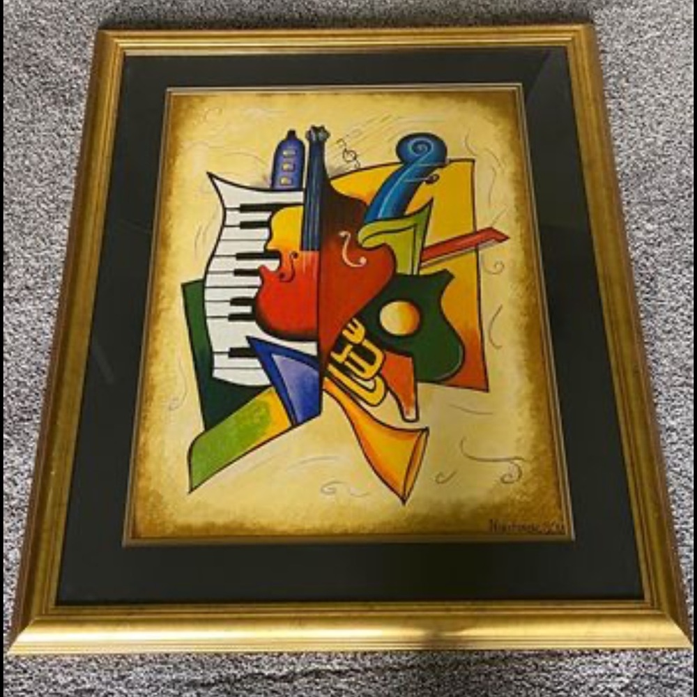 Very rare nikoforov “musical instruments” lithograph oil painting